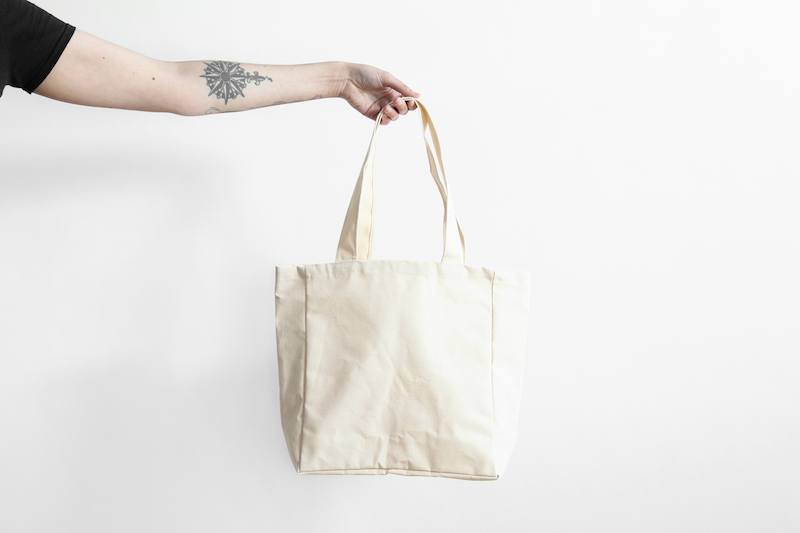 Grand sac en coton réutilisable avec étiquette de cuir